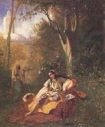 Theodore Frere Algerienne et sa servante dans un jardin huile sur toile (mk32) Spain oil painting artist